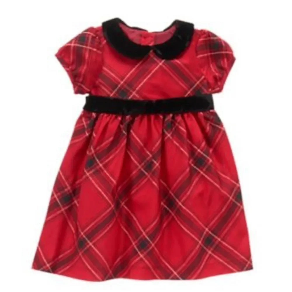 NWT Gymboree Royal Red Plaid 3-6 Month Holiday Christmas Dress with diaper cover